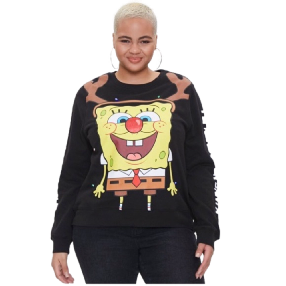 SpongeBob SquarePants Graphic Holiday light up Pullover Sweatshirt L Large NWT